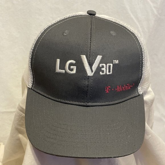 LG V30 T Mobile Promotional Advertiser Ball Cap Trucker Hat Gray W/ White Mesh - Picture 2 of 10